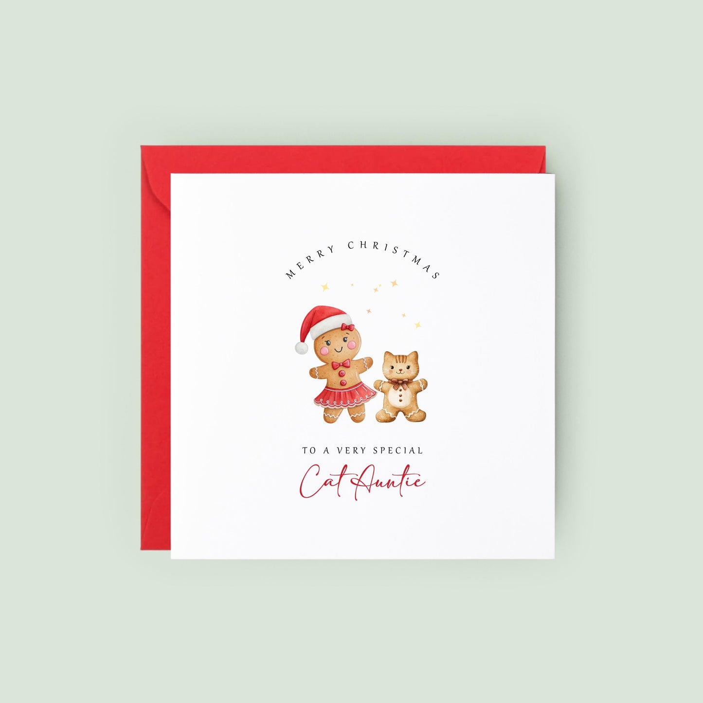 Send festive wishes with this adorable Cat Auntie Christmas card from the cat. A cute gingerbread cat design perfect for cat lovers.