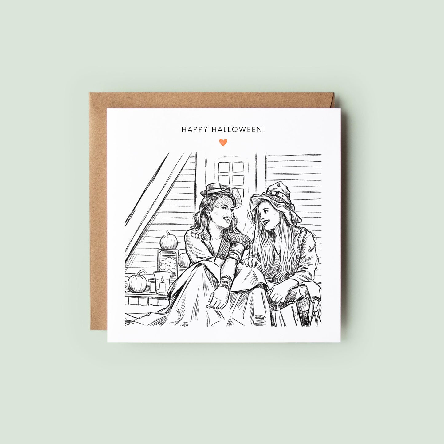 Create a personalised Halloween sketch card from your favourite photo. A unique custom keepsake for families, couples and spooky season celebrations.