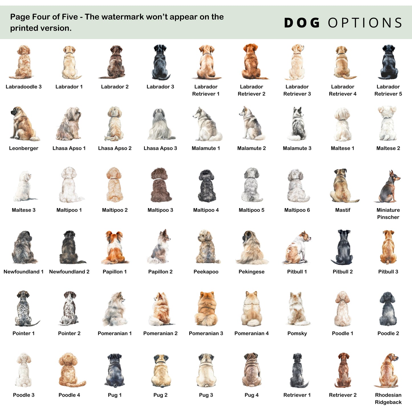 Watercolour Mother’s Day card from the pet, showing a fluffy dog from behind with a flower crown and pink hearts, with the text “To a special Mummy, Happy Mother’s Day” on a neutral background.