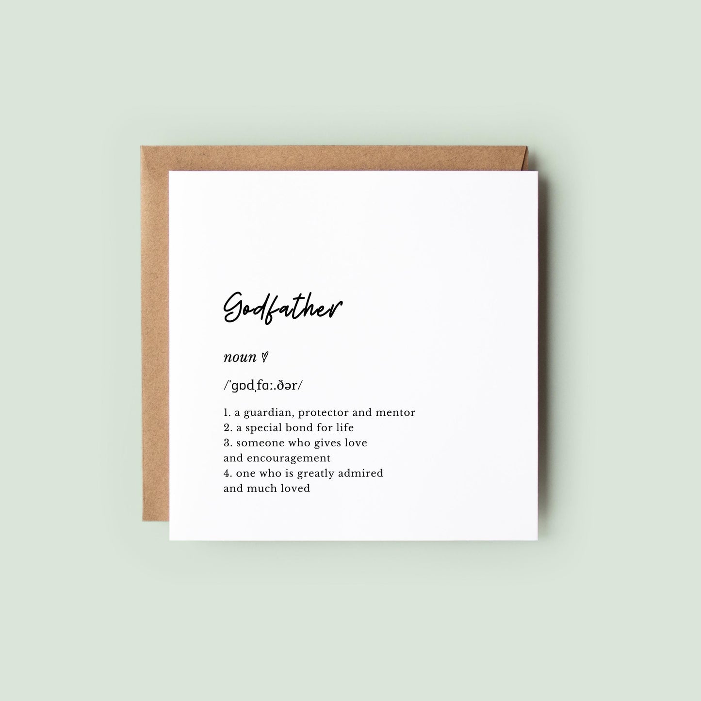 Minimalist godfather definition card with modern typography on textured card. Ideal for godparent proposal, Christening, or naming day gift.