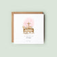 Personalised christening or baptism card featuring Noah’s Ark design with animals and a cross. Custom name and date. Ideal for baby girls, daughters, nieces, goddaughters or granddaughters.