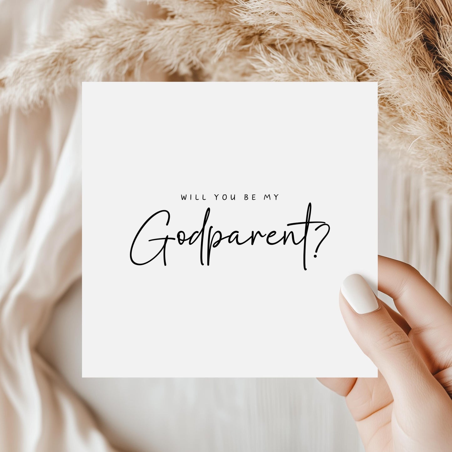 Minimalist “Will You Be My Godparent?” card, perfect for godmother, godfather, or guide parent proposals. Ideal for christenings, baptisms, or naming days. Elegant keepsake design with a modern, neutral style.