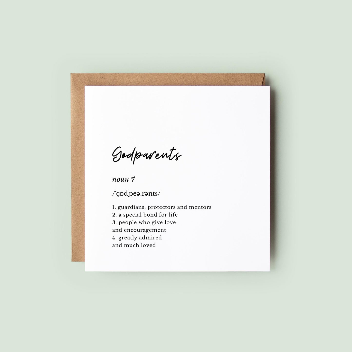 Minimalist godparents definition card with modern typography on textured card. Ideal for godparent proposal, Christening, or naming day gift.