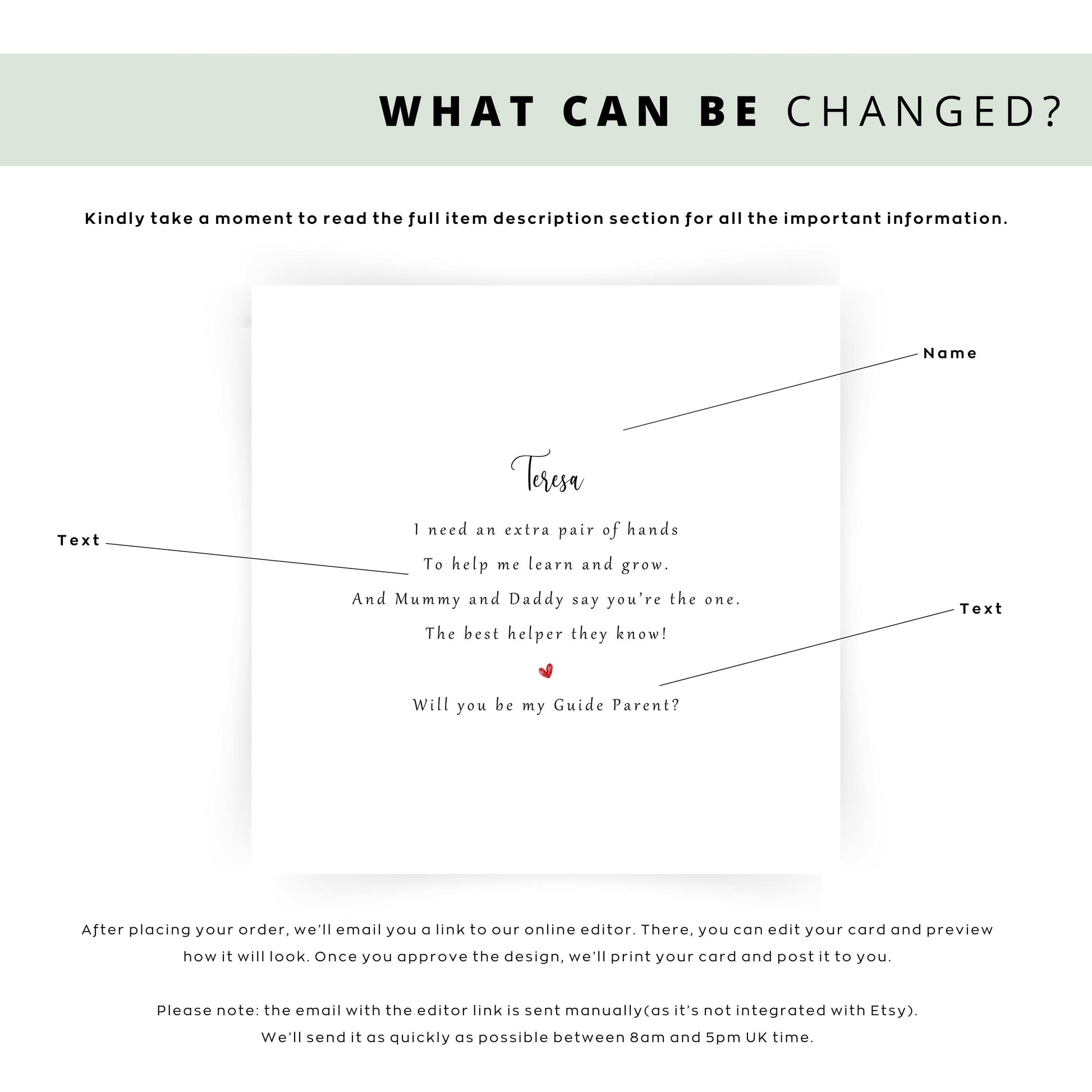 Personalised Will You Be My Guide Parent proposal card with custom name and heartfelt rhyme, perfect for Christening, Baptism, or Naming Day.