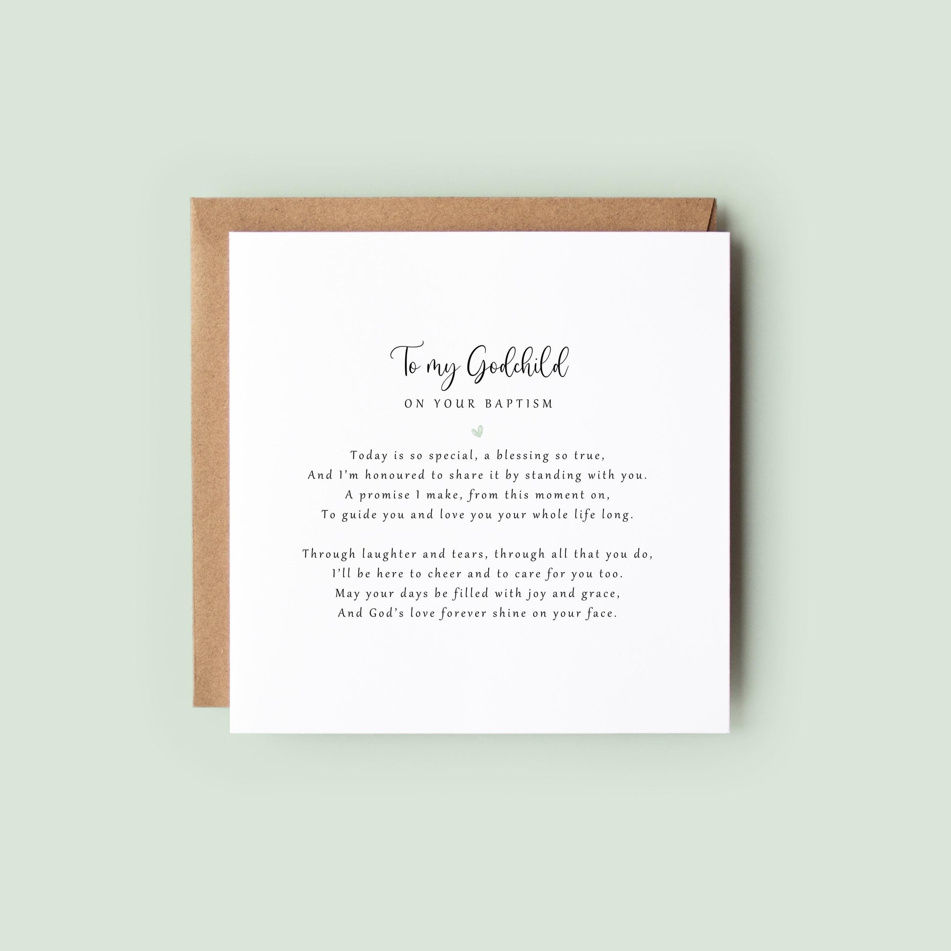 Personalised baptism card from godparent to godchild with heartfelt poem, perfect keepsake gift for christening or naming day.