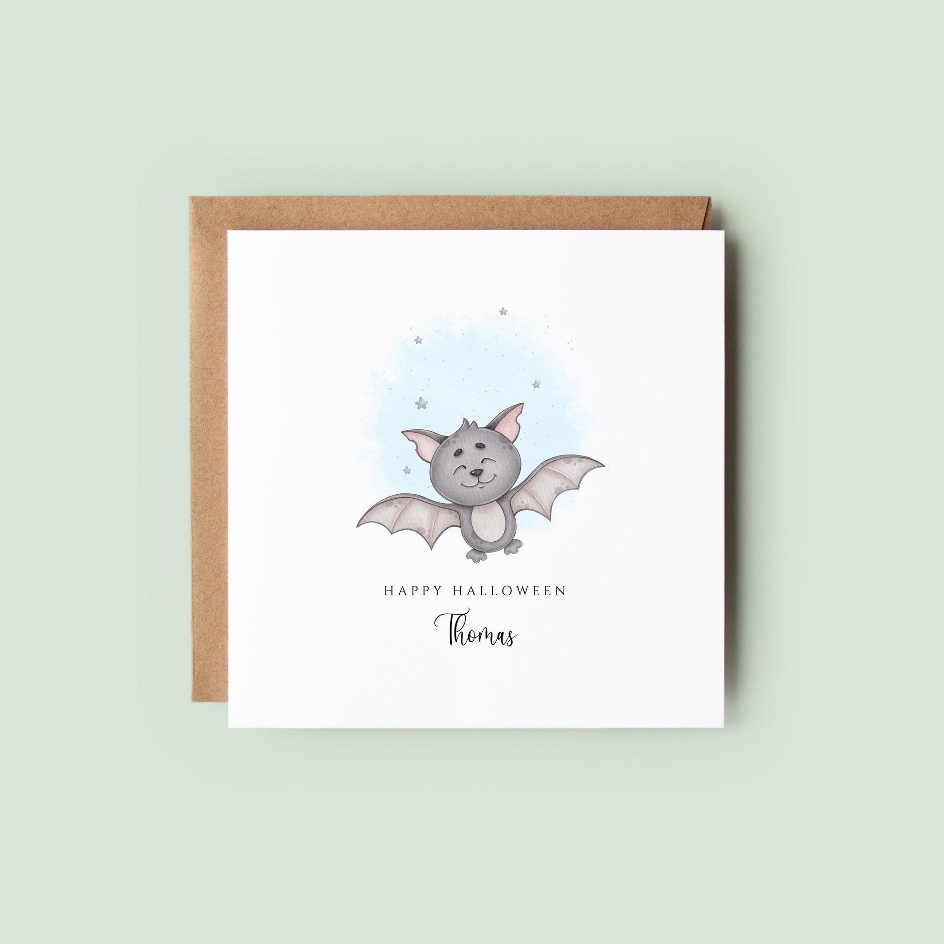 Happy Halloween card for kids, recycled card with name.