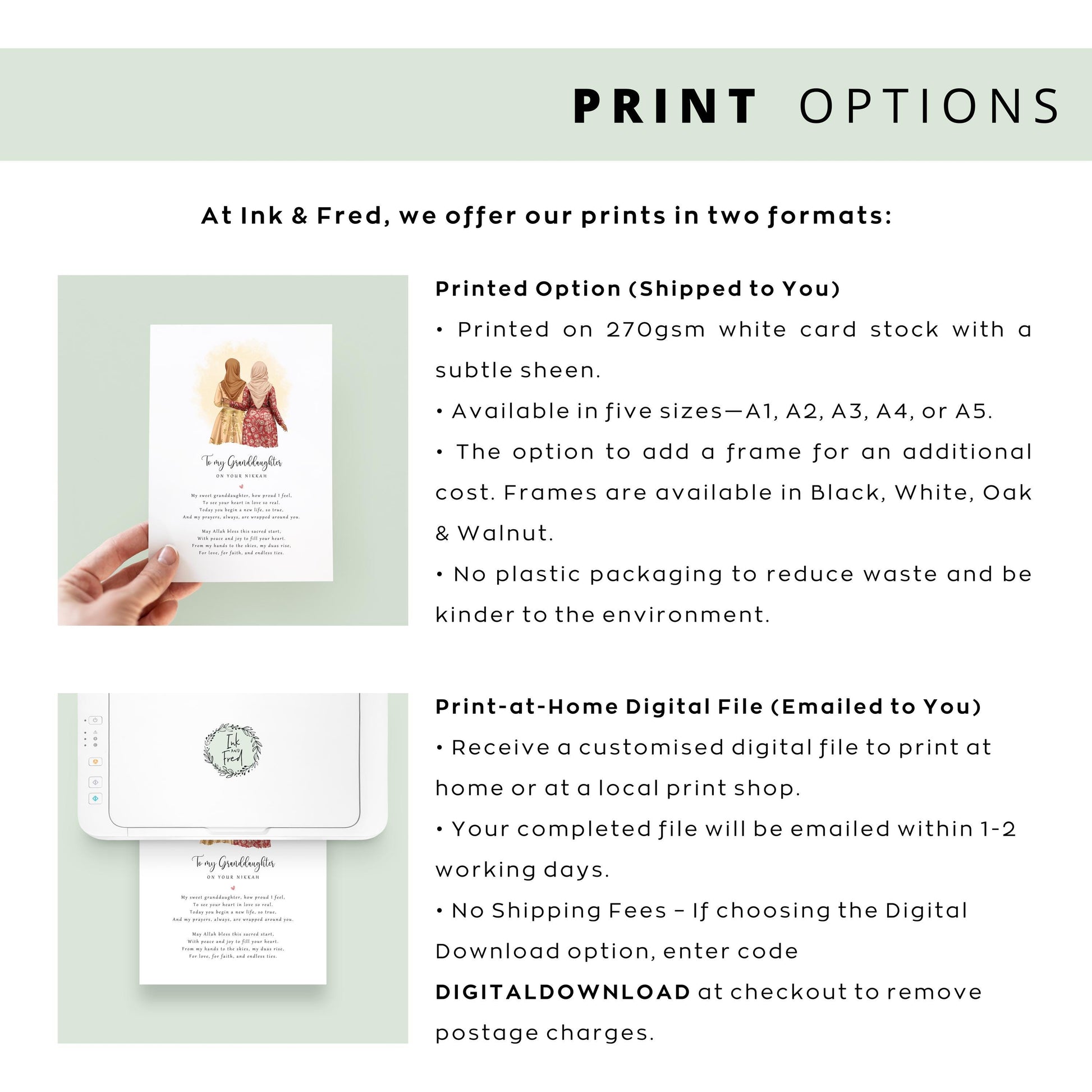 Custom Muslim wedding day artwork with names and date, grandmother and bride in neutral tones.