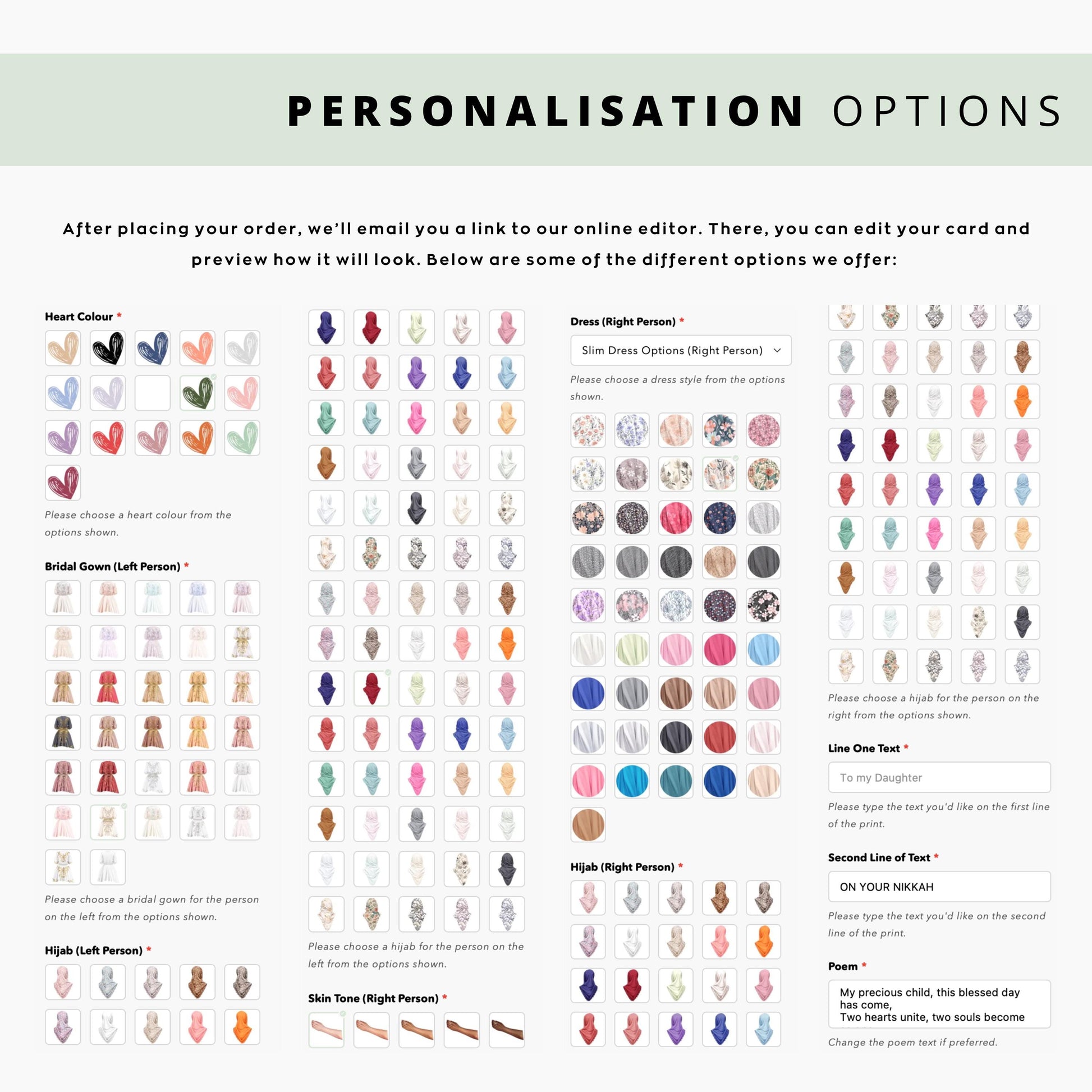 Personalised Nikkah print from Grandma to Granddaughter with hijab bride illustration and poem, framed keepsake art.