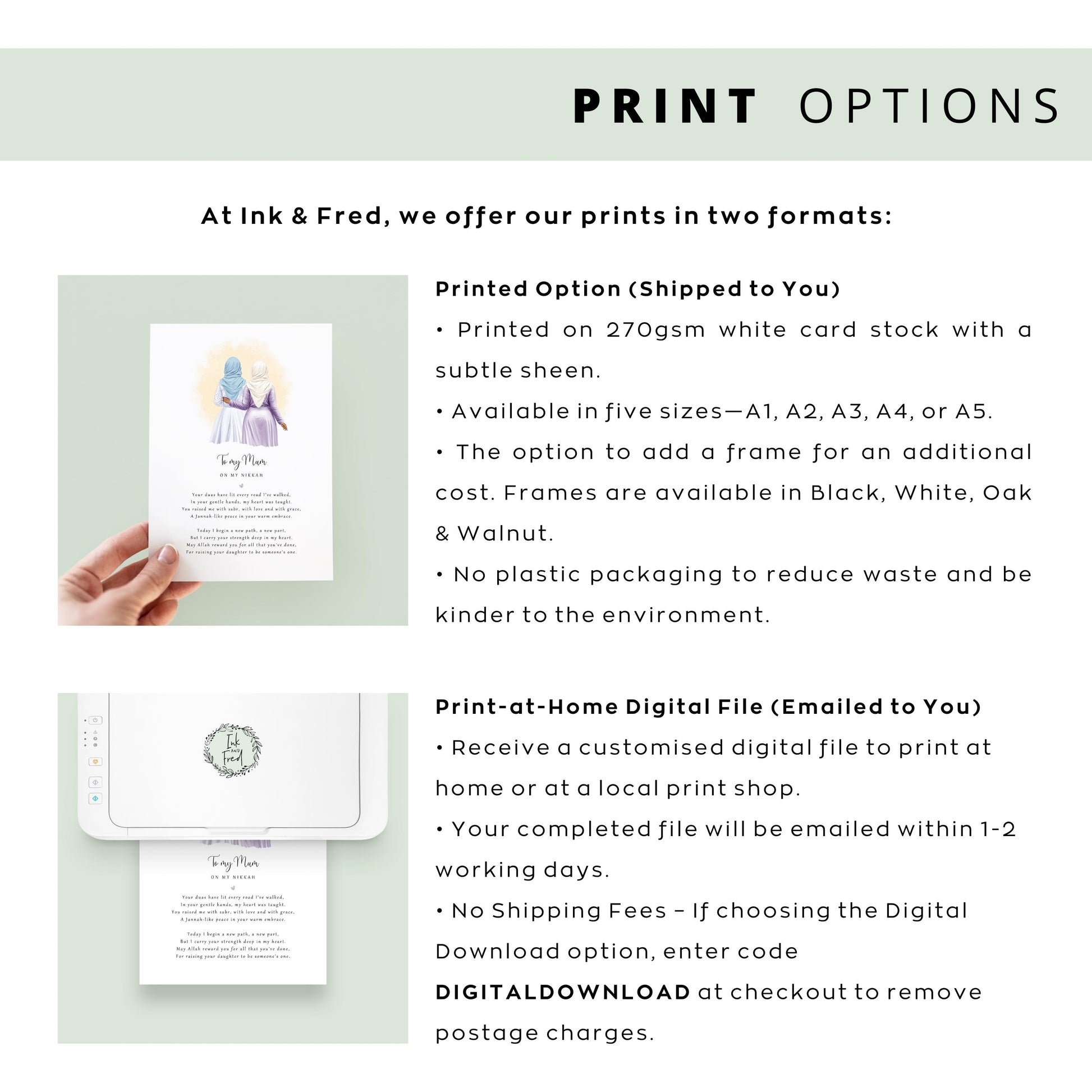 Custom Islamic wedding keepsake with names and date, mother and bride artwork.