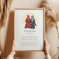 Personalised Nikkah best friend print with hijab illustration and poem, framed.