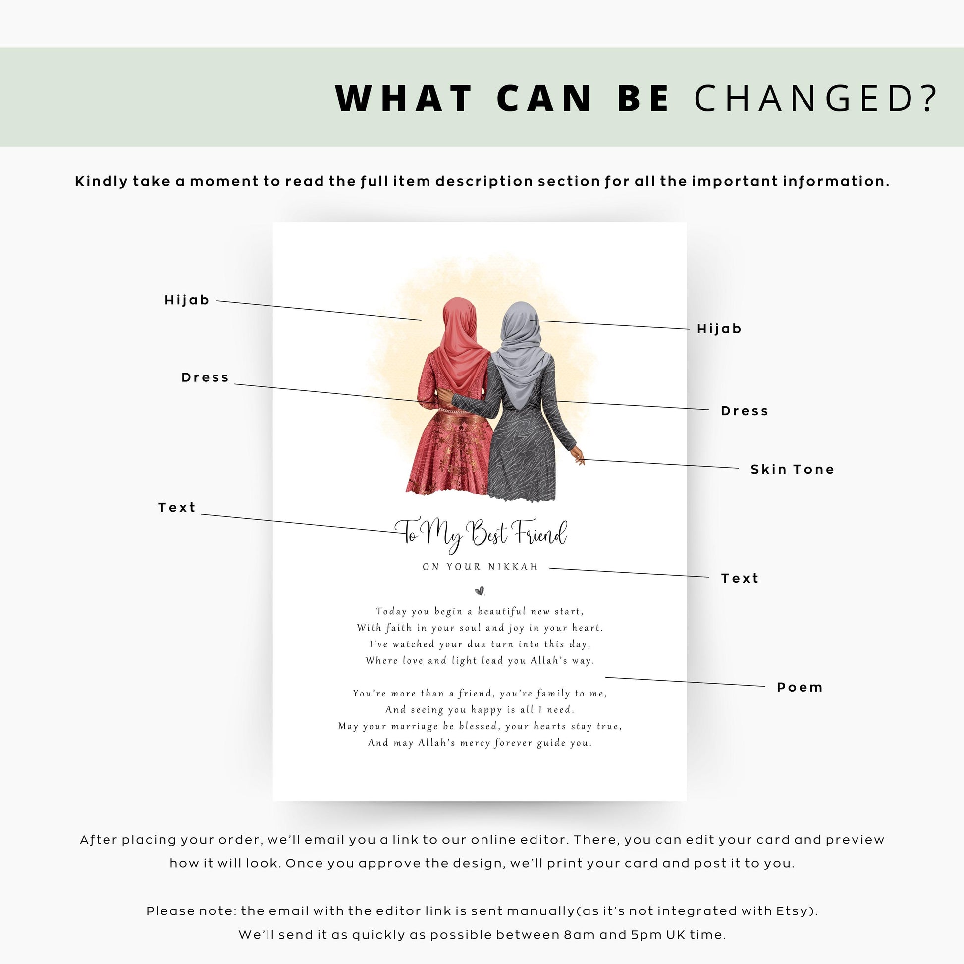 Islamic wedding gift from friend with custom names and date.