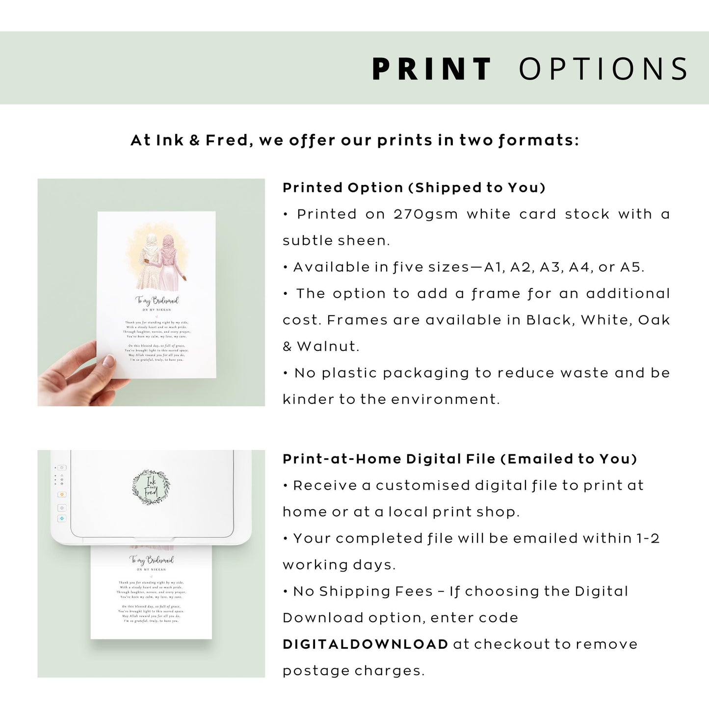 Islamic wedding bridesmaid thank-you art, custom names and date.