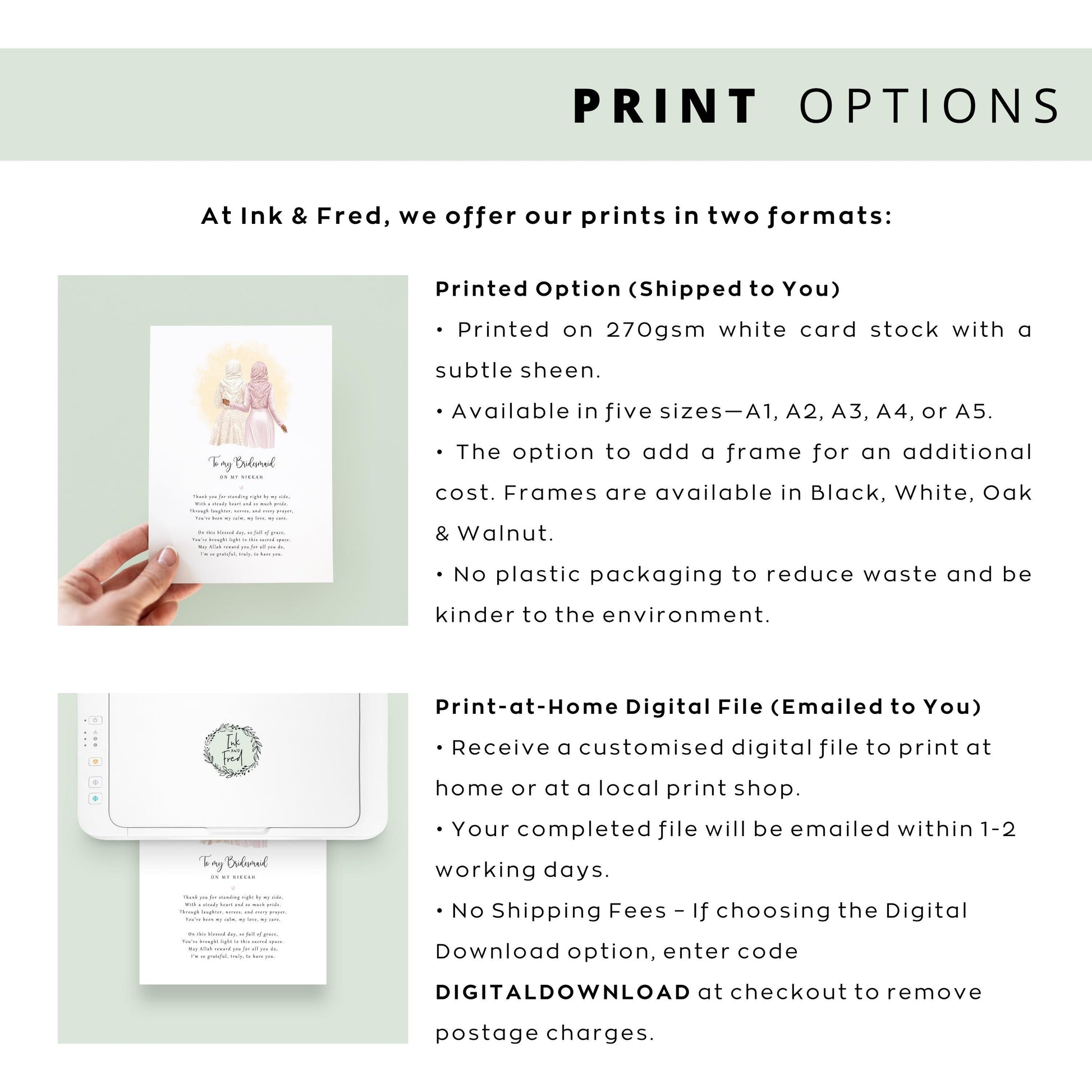 Islamic wedding bridesmaid thank-you art, custom names and date.