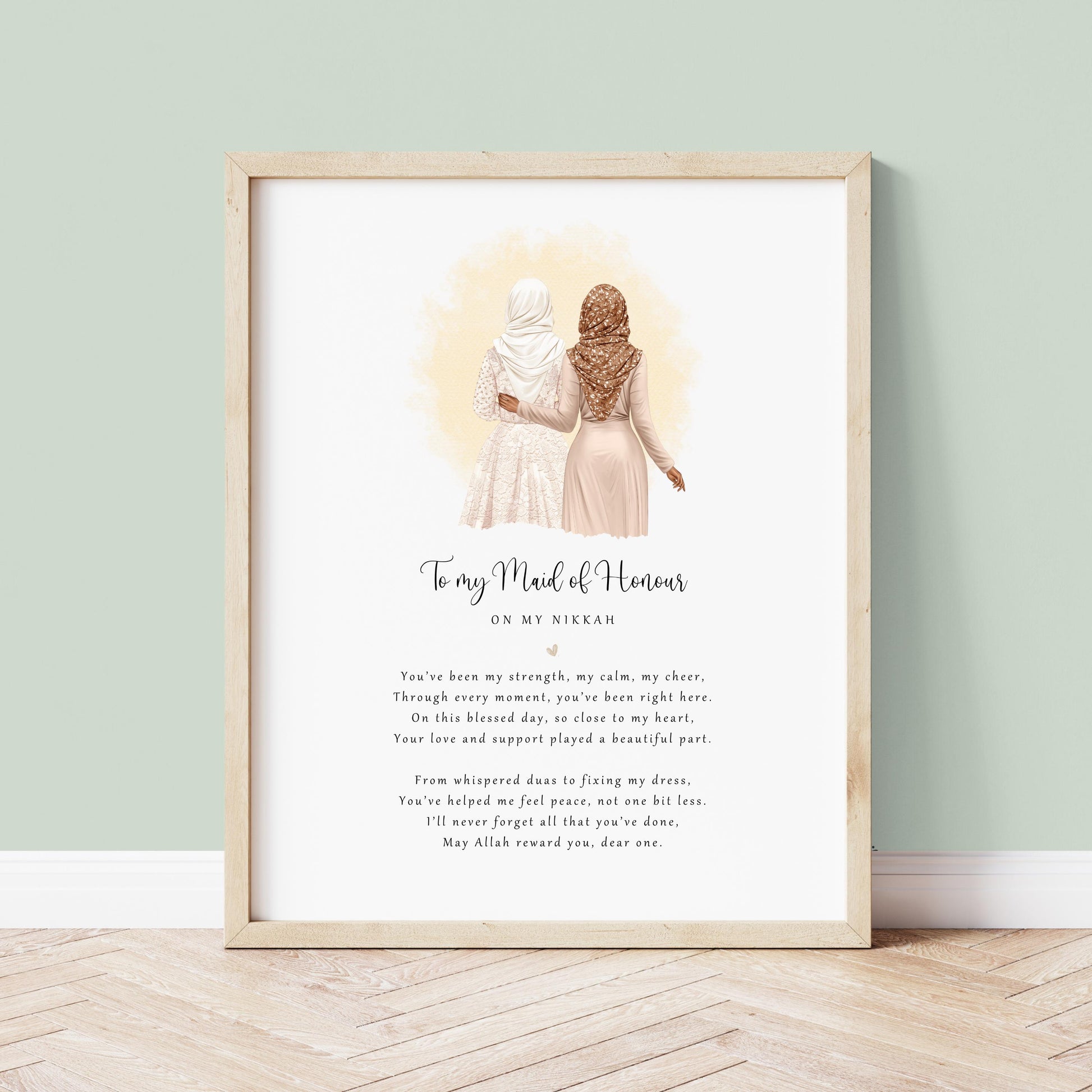 Neutral décor photo of Nikkah bridesmaid gift on recycled card.