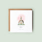 Personalised christening or baptism card for girls featuring a church with pink hearts. Customisable with name and date. Perfect keepsake for daughter, goddaughter, niece, sister or granddaughter. Eco-friendly and plastic-free.