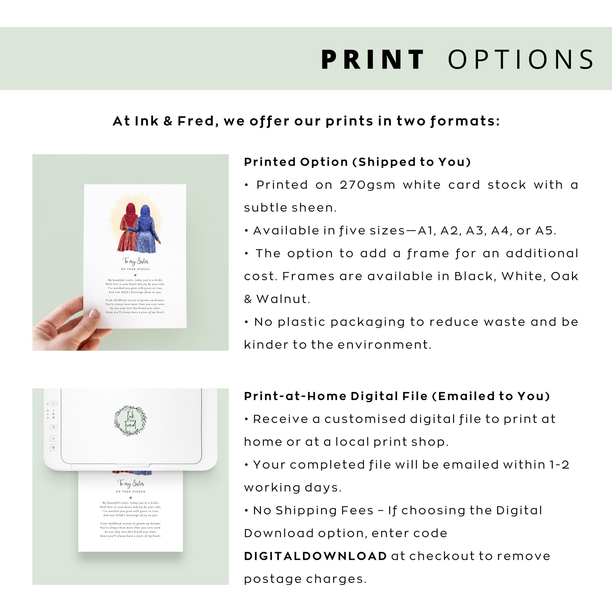 Personalised Nikkah poem print from sister to bride with hijabi artwork and touching Islamic message. Keepsake gift for Muslim weddings.