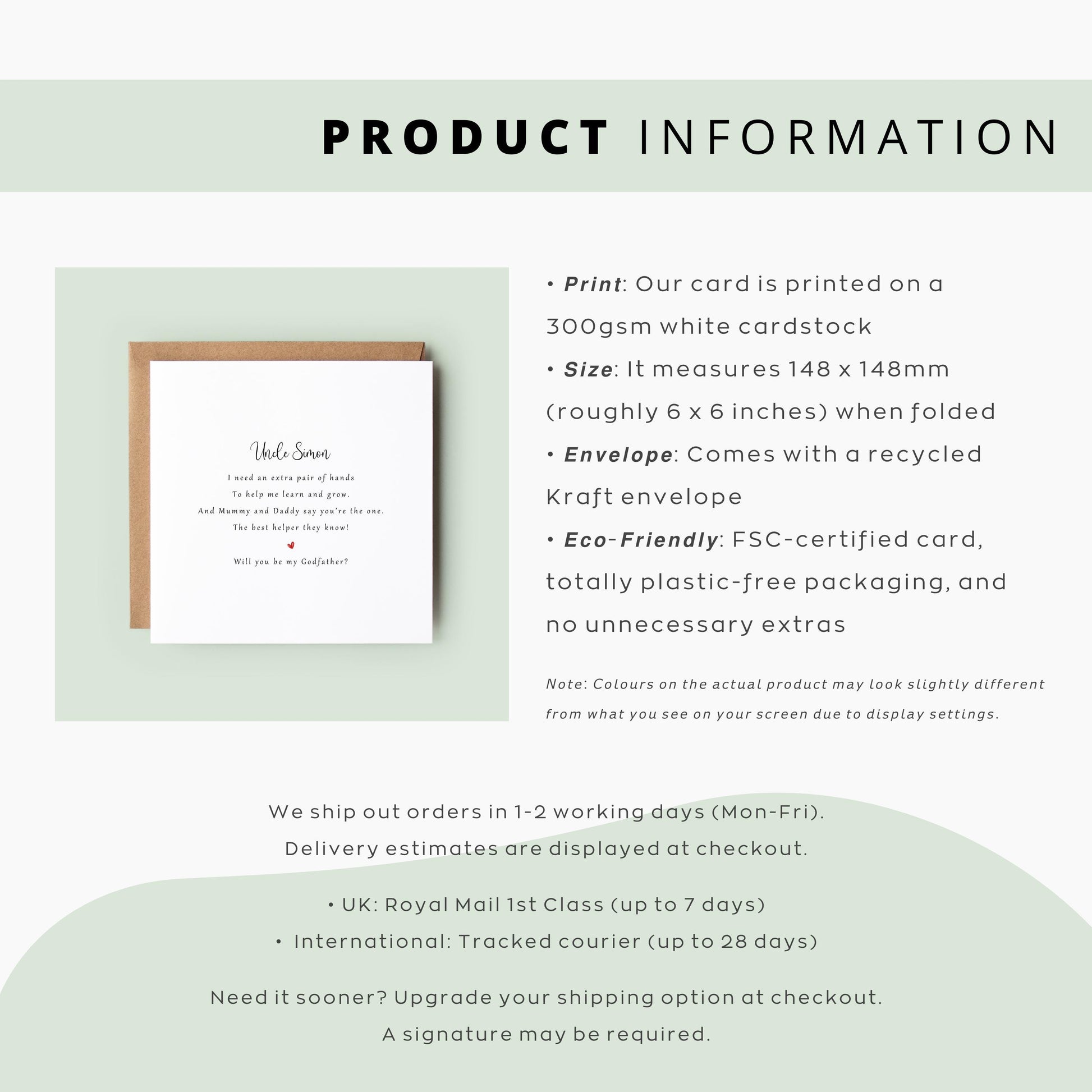 Personalised Will You Be My Godfather proposal card with custom name, printed rhyme, and heart detail, perfect for Christening, Baptism, or Naming Day.