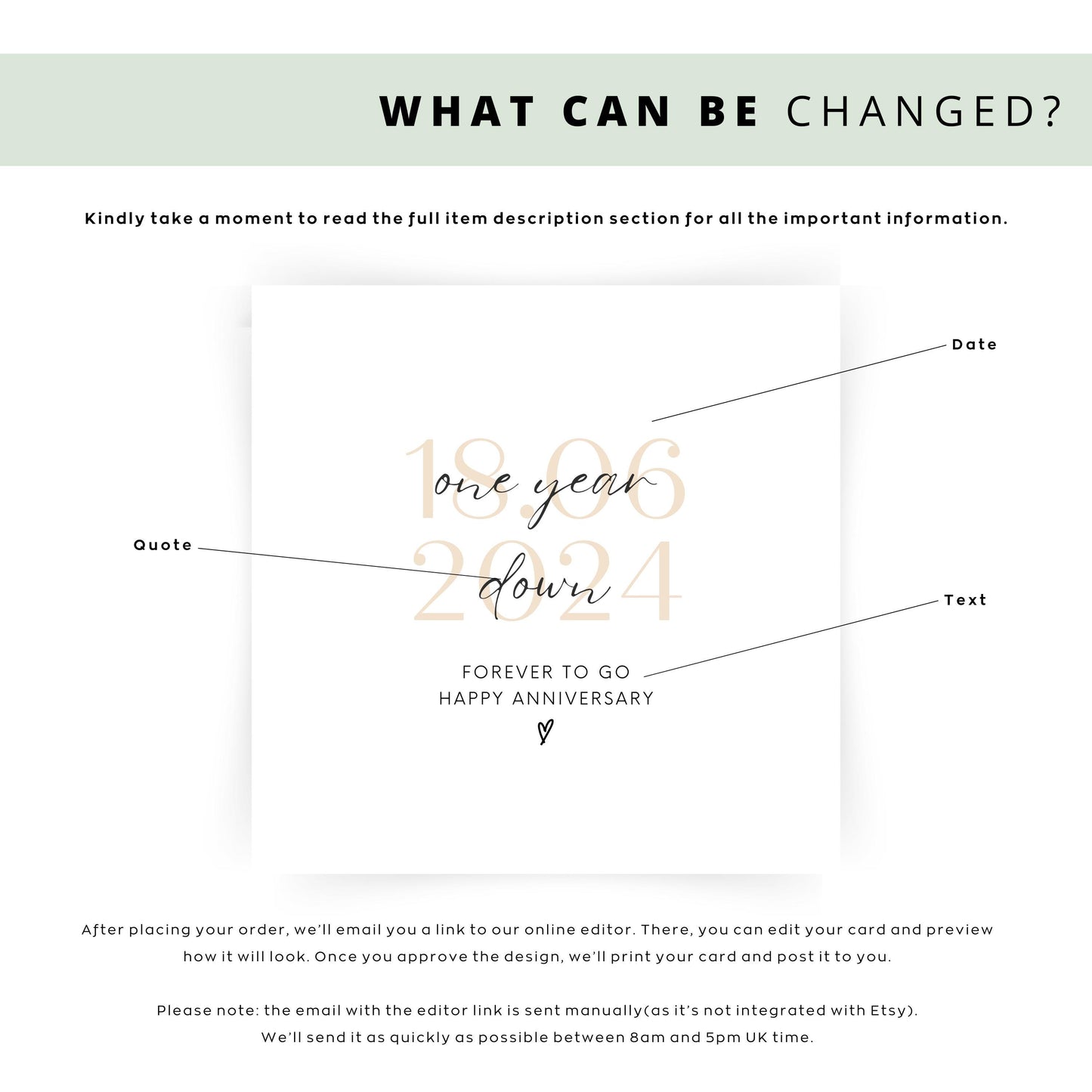 First anniversary card with “One year down forever to go” message