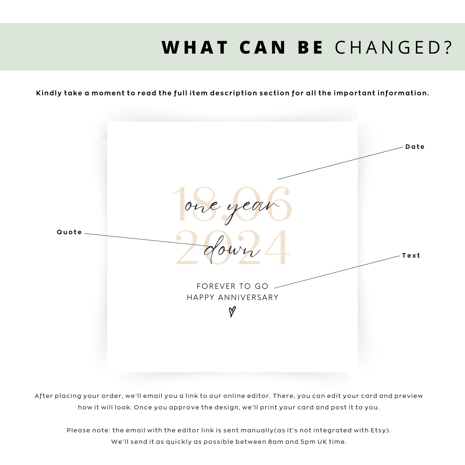 First anniversary card with “One year down forever to go” message