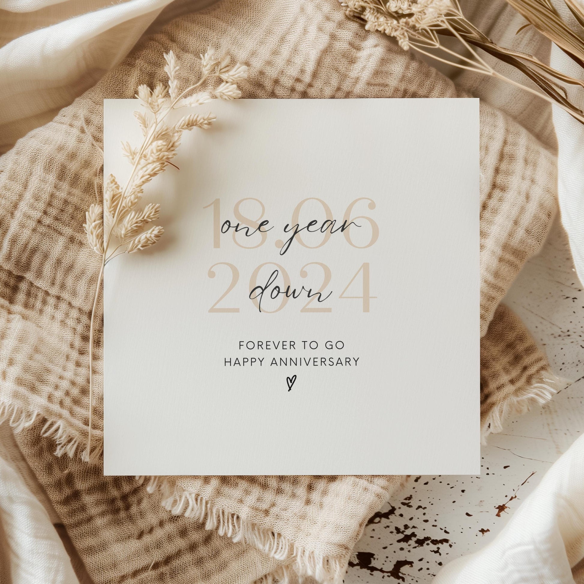 First anniversary card with “One year down forever to go” message