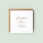 Minimalist five-year anniversary card featuring soft beige date, script text reading “Five Years Down”, and a small heart detail.