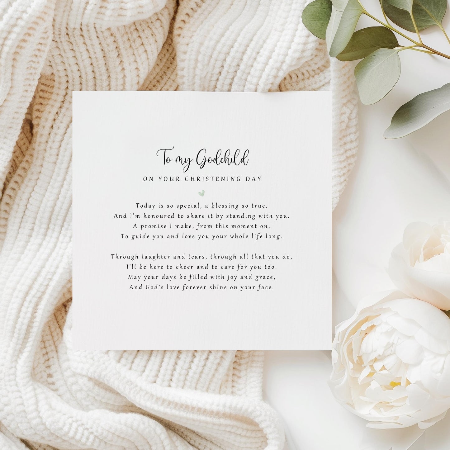 Personalised Christening Day card from godparent to godchild with heartfelt poem, perfect baptism or naming day keepsake gift.