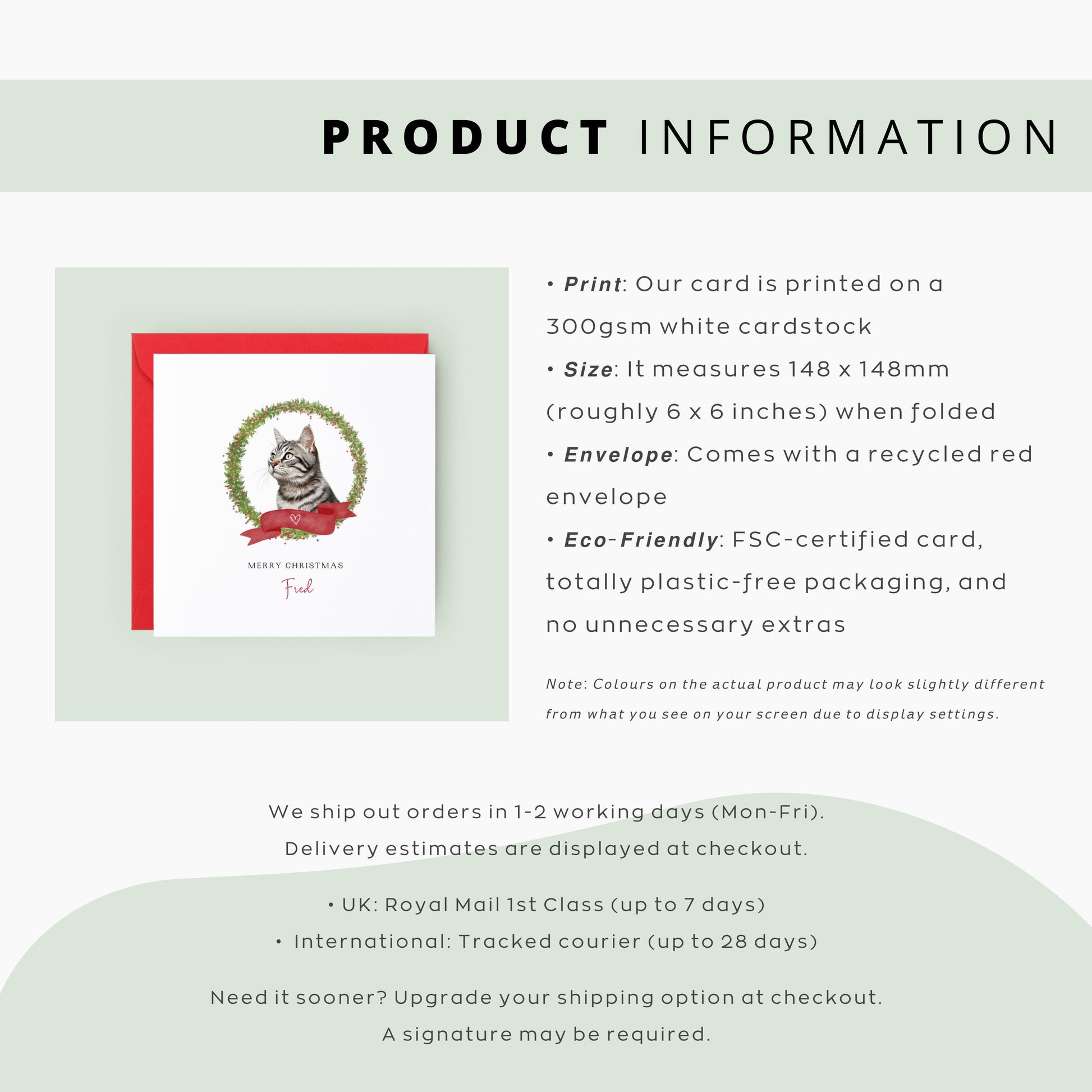 Personalised Brazilian Shorthair Cat Christmas card with festive design. Ideal gift or greeting from the cat to Cat Mum, Dad, or Sitter.