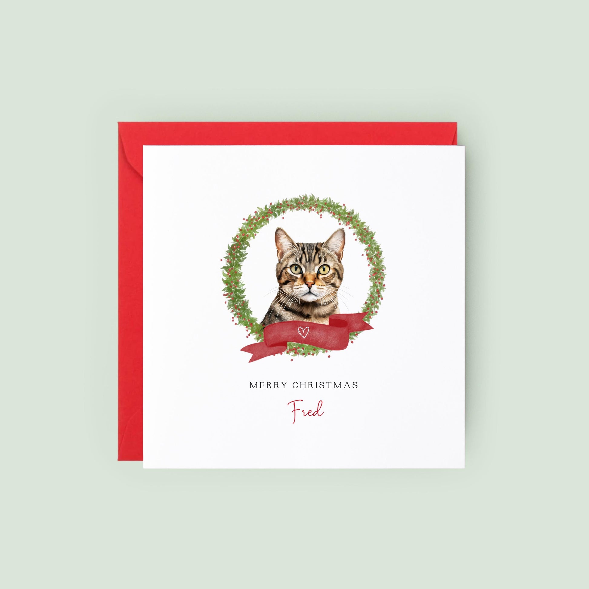Personalised Brazilian Shorthair Cat Christmas card with festive design. Ideal gift or greeting from the cat to Cat Mum, Dad, or Sitter.