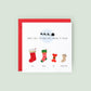 Personalised Christmas pregnancy announcement card with festive stockings and “Santa isn’t the only one coming to town” text, ideal for sharing baby news.