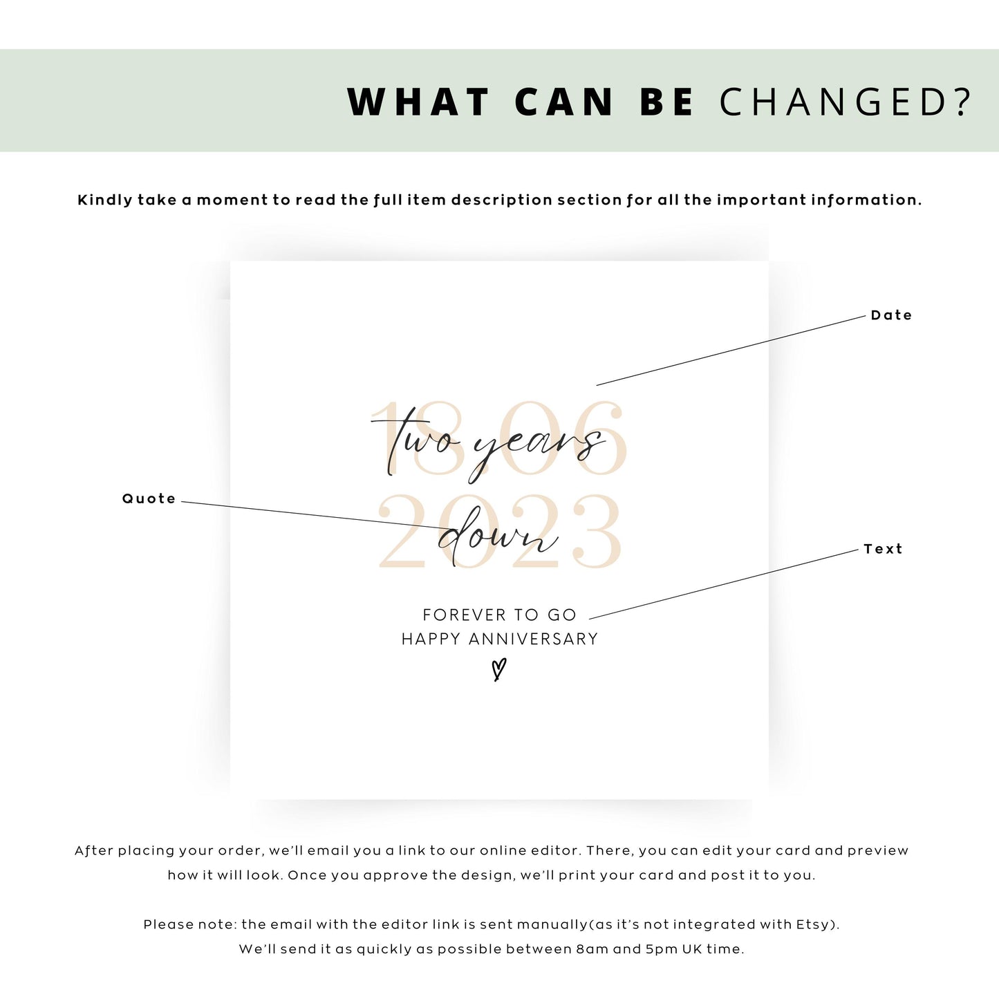 Two year anniversary card with “Two years down forever to go” quote