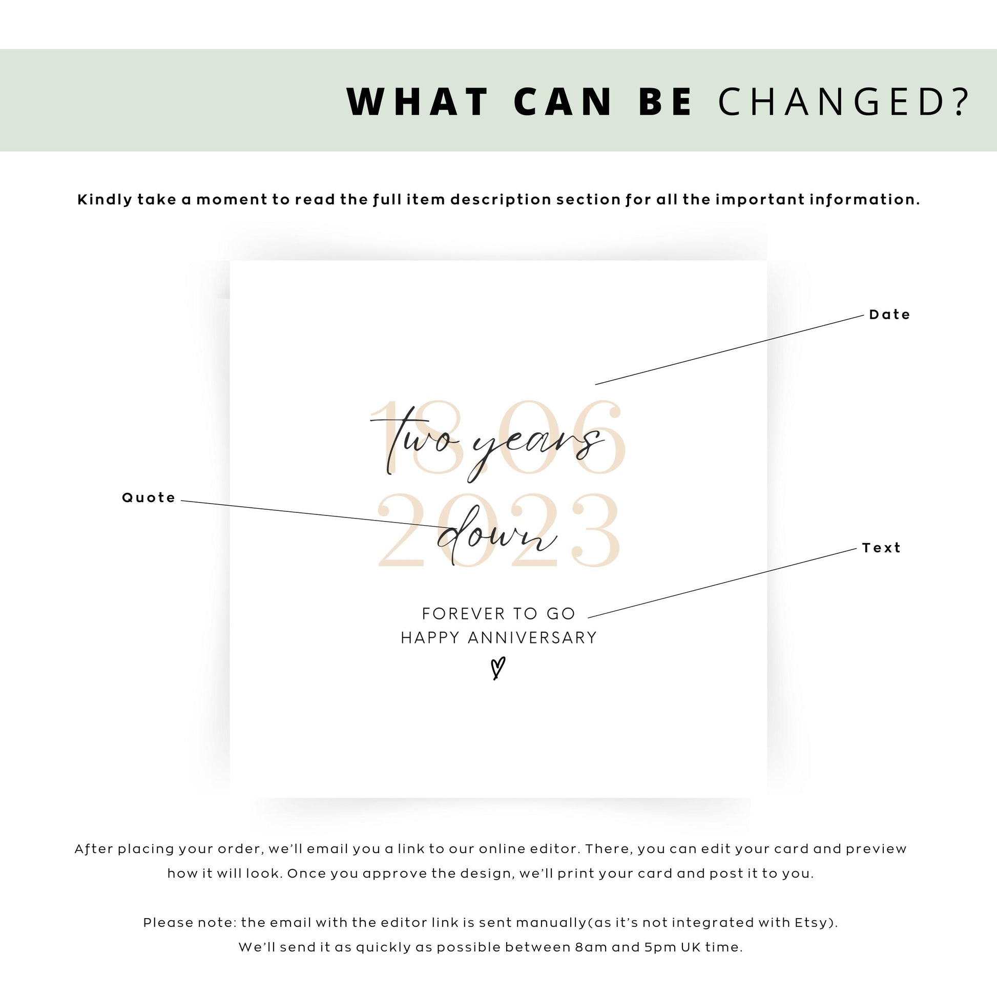 Two year anniversary card with “Two years down forever to go” quote