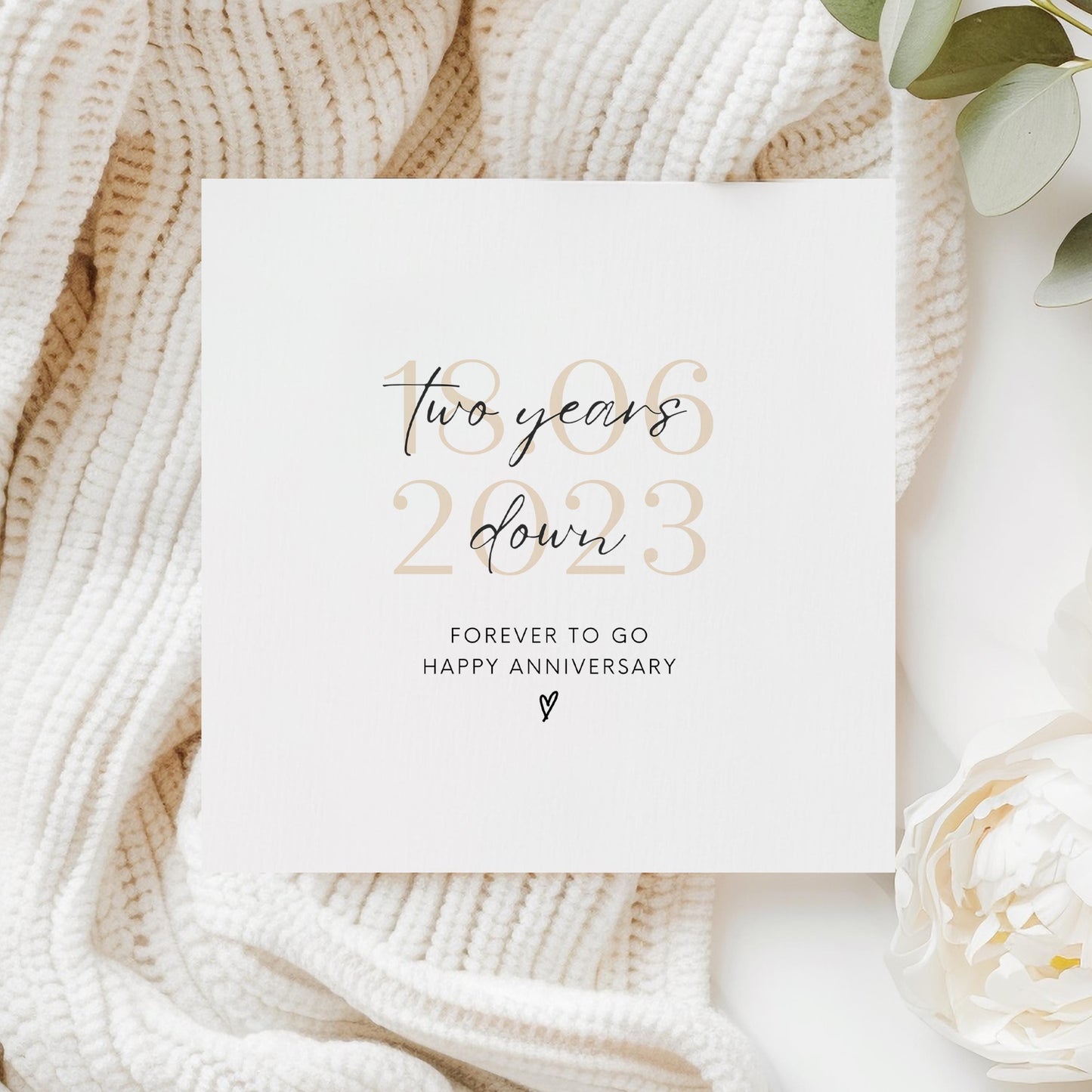 Two year anniversary card with “Two years down forever to go” quote