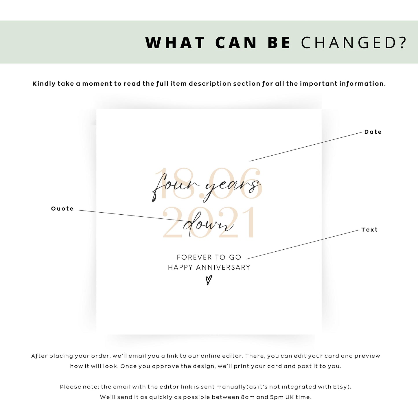 Four year anniversary card with “Four years down forever to go” text