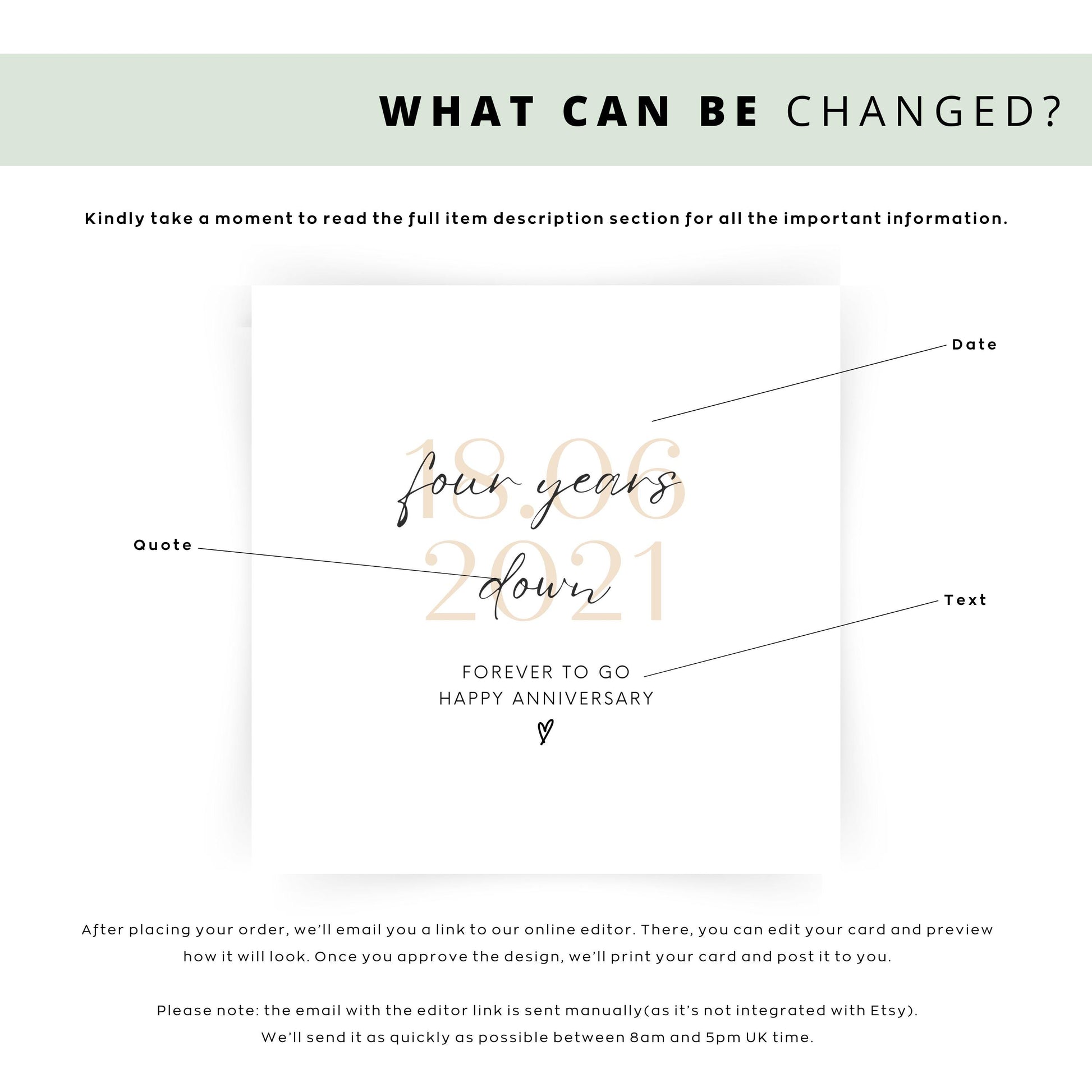 Four year anniversary card with “Four years down forever to go” text