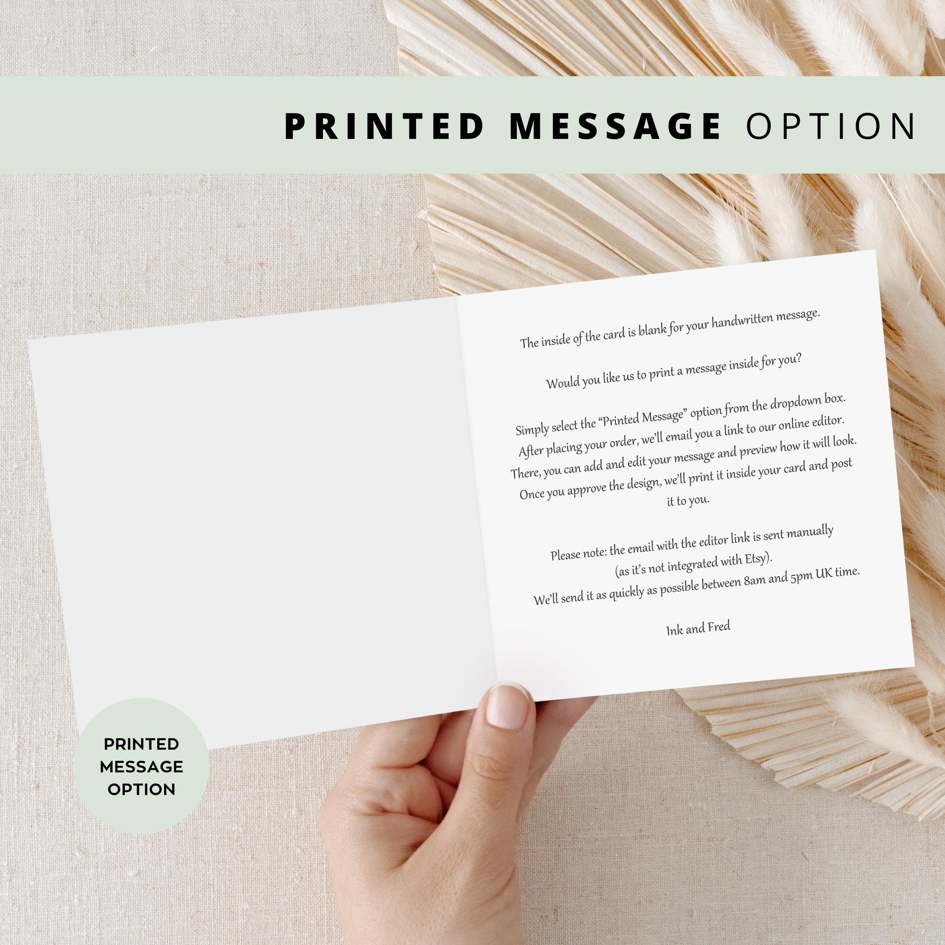 Personalised ten-year anniversary card featuring soft beige date, script text reading “Ten Years Down”, and a small heart detail.