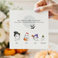 Personalised Halloween pregnancy announcement card featuring ghost family with names and “Coming Soon” baby, ideal for spooky baby reveals in autumn.