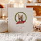 Personalised Arabian Mau cat Christmas card with festive wreath. Holiday greeting card for Cat Mum, Cat Dad, or a cat sitter.