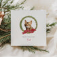 Personalised Bengal cat Christmas card with festive wreath design. Ideal card for Cat Mum, Cat Dad, or cat sitter. From the cat.