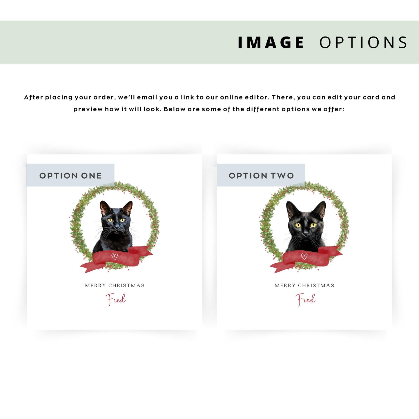 Personalised Bombay Black Cat Christmas card with festive design. Ideal gift or greeting from the cat to Cat Mum, Dad, or Sitter.
