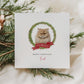Personalised British Longhair cat Christmas card with festive wreath design. Ideal holiday card for Cat Mum, Cat Dad, or a cat sitter.