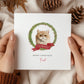 Personalised Munchkin cat Christmas card with festive wreath design. Ideal holiday card for Cat Mum, Cat Dad, or a cat sitter.
