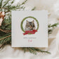 Personalised Norwegian Forest cat Christmas card with festive wreath design. Ideal holiday card for Cat Mum, Cat Dad, or a cat sitter.