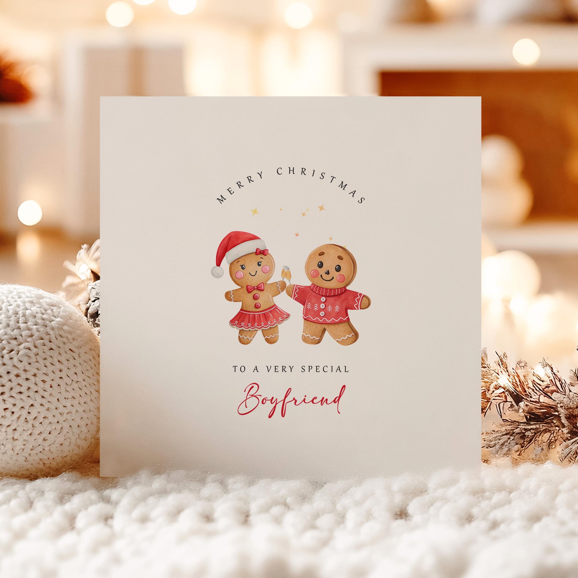 Cute gingerbread couple Christmas card for a boyfriend featuring festive gingerbread characters and the wording "To a Very Special Boyfriend."
