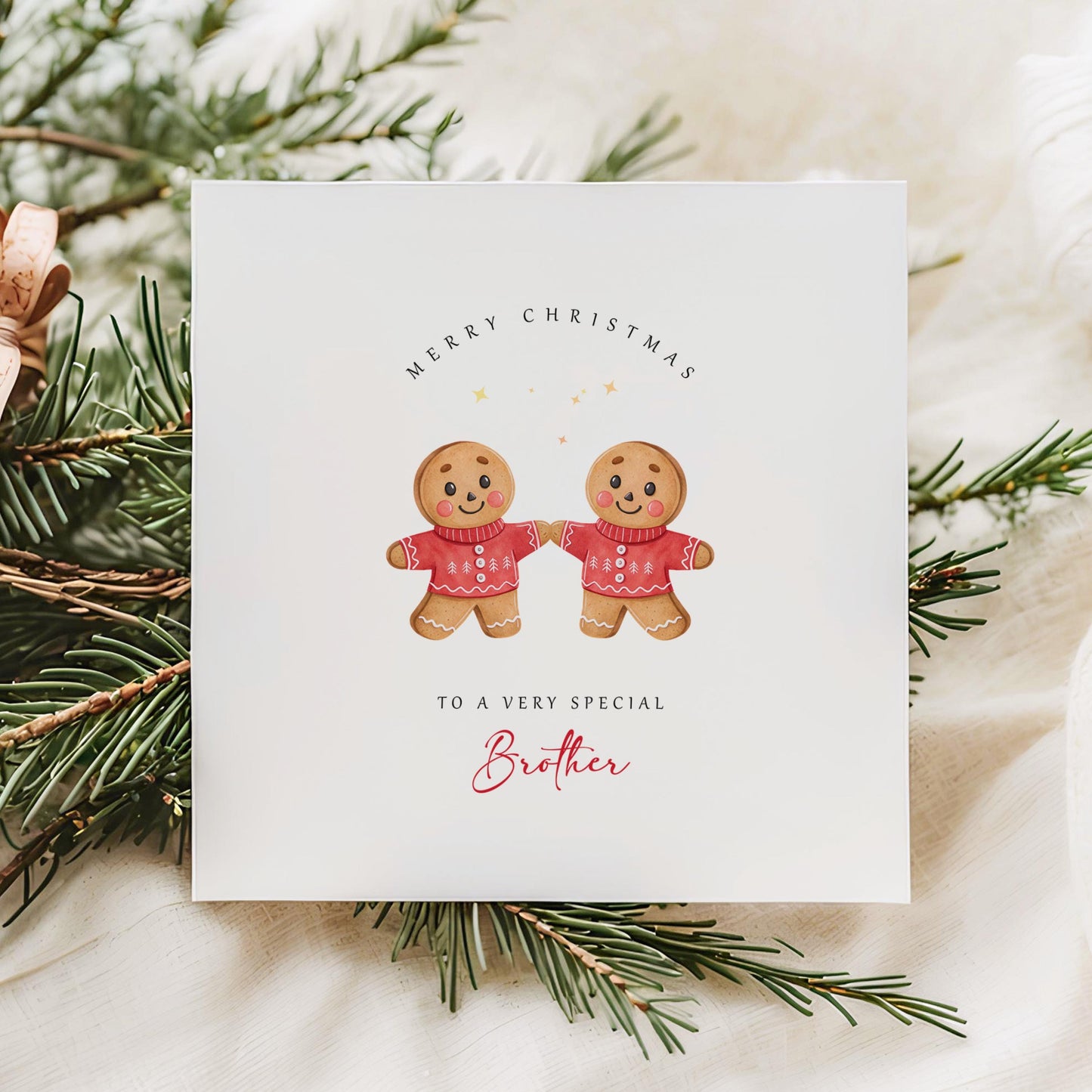 Cute gingerbread brothers Christmas card for your brother. A festive Christmas card from a brother or sister featuring adorable gingerbread characters.