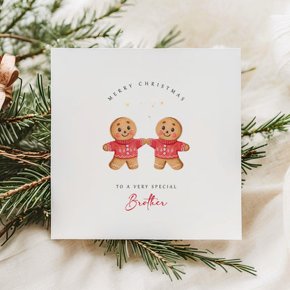 Cute gingerbread brothers Christmas card for your brother. A festive Christmas card from a brother or sister featuring adorable gingerbread characters.