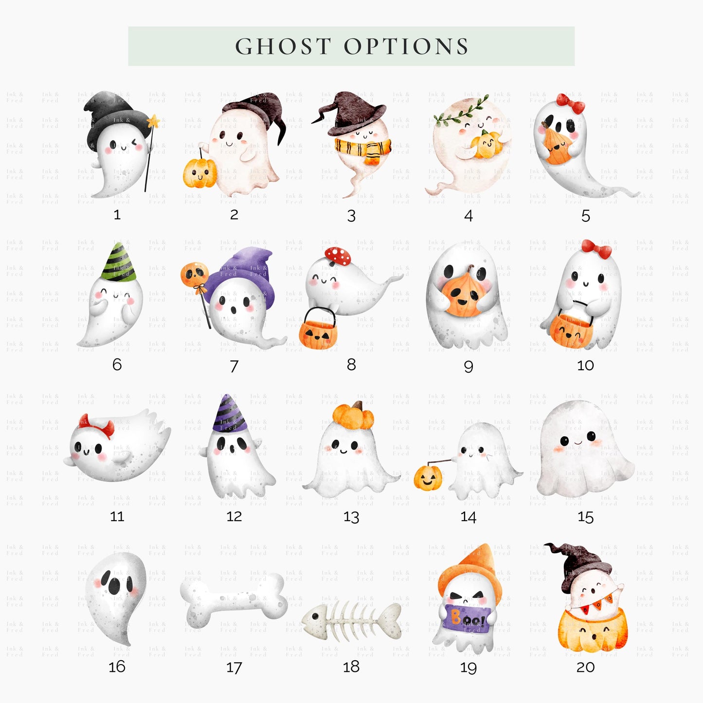 Personalised Halloween pregnancy announcement card with a cute ghost family, custom names and a spooky autumn baby reveal. A beautiful keepsake for expecting parents.