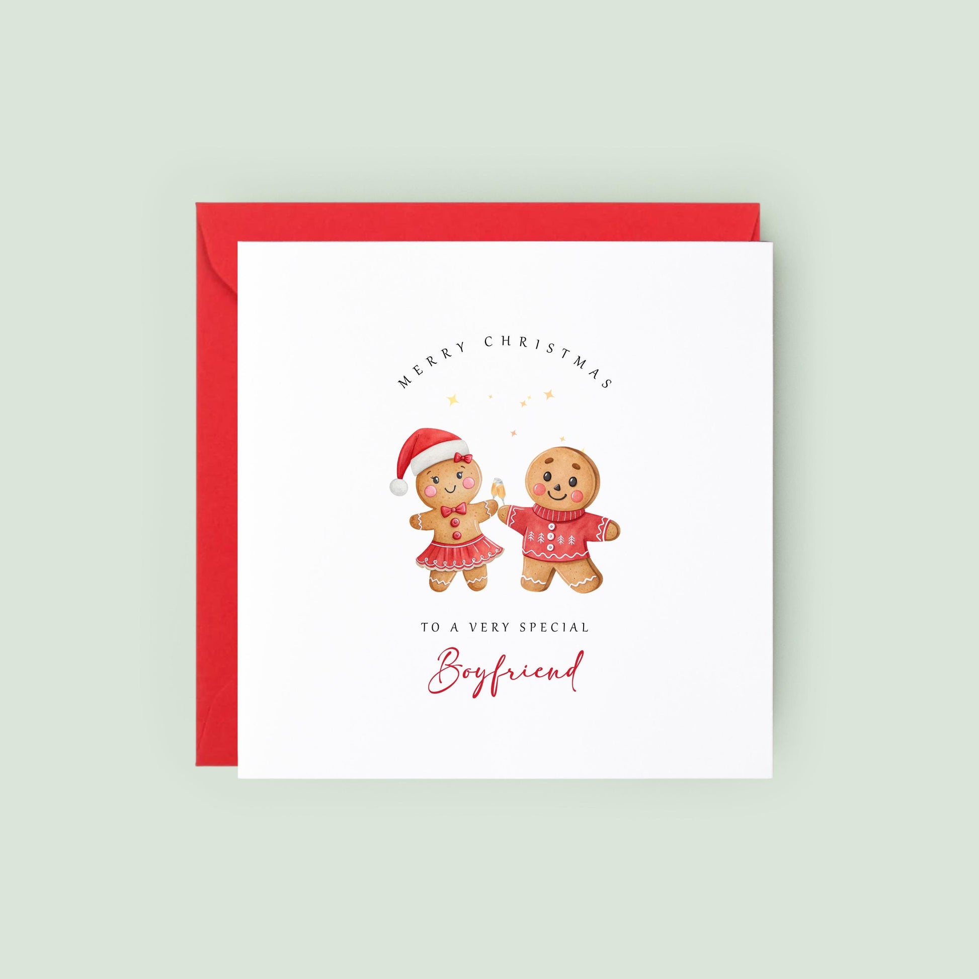 Cute gingerbread couple Christmas card for a boyfriend featuring festive gingerbread characters and the wording "To a Very Special Boyfriend."