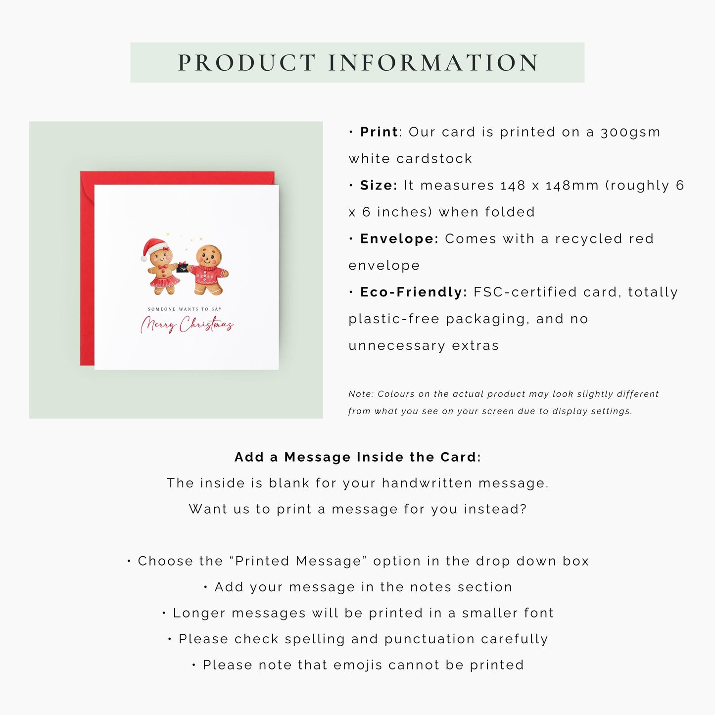 Christmas pregnancy announcement card featuring a festive gingerbread couple holding a baby scan with the message "Someone Wants to Say Merry Christmas."