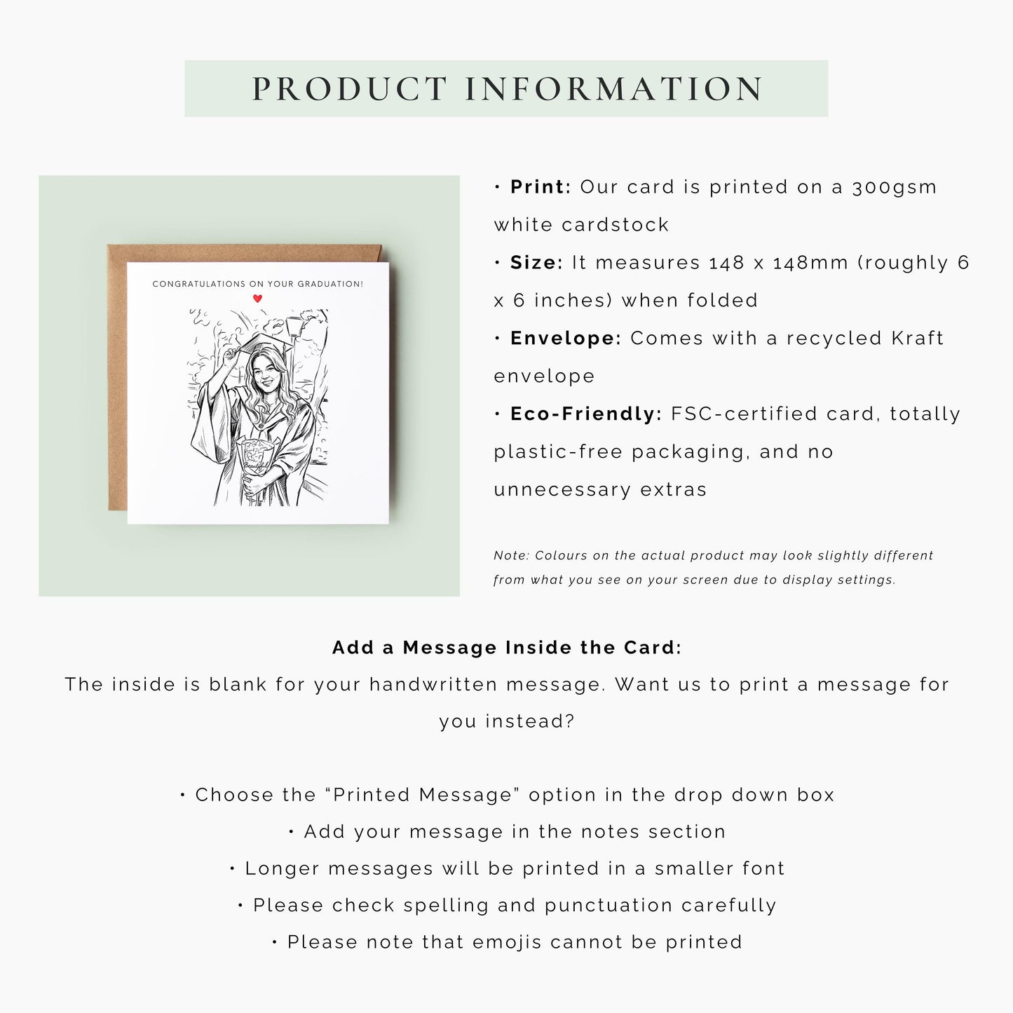 Personalised graduation card featuring a custom sketch portrait created from a graduation photo.