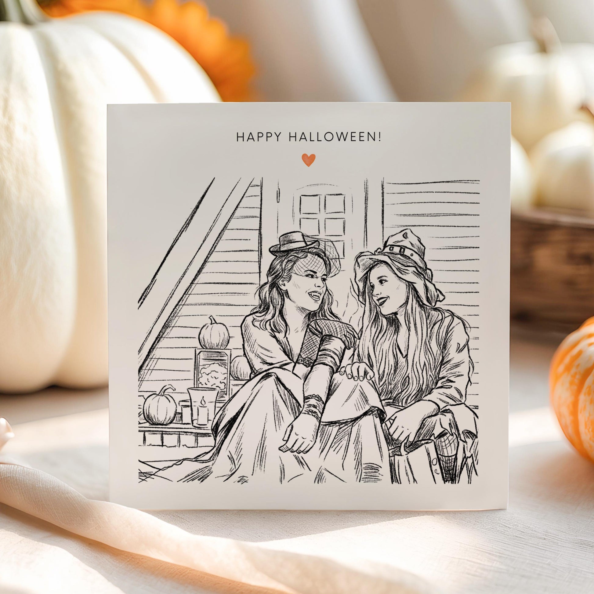 Create a personalised Halloween sketch card from your favourite photo. A unique custom keepsake for families, couples and spooky season celebrations.